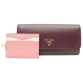 Prada-NINE PRADA CONTINENTAL WALLET 1MH132 PINK SAFFIANO LEATHER WALLET BOX-Pink