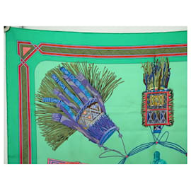 Hermès-HERMES LEATHER SCARF OF THE DESERT OF LA PERRIERE CARRE 90 SILK GREEN SILK SCARF-Green
