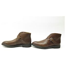 Heschung-NINE HESCHUNG CASSAVA SHOES 7 41 BOOTS WITH BUCKLE BROWN LEATHER BOOTS-Brown