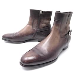 Santoni-SANTONI SHOES FUR-LINED BOOTS BROWN LEATHER 8.5 42.5 43 + BOOTS BOX-Brown