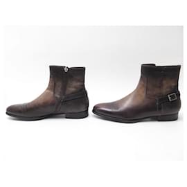 Santoni-SANTONI SHOES FUR-LINED BOOTS BROWN LEATHER 8.5 42.5 43 + BOOTS BOX-Brown