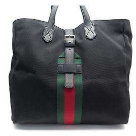 NEW GUCCI HANDBAG 337069 SHERRY CANVAS TECHNO BLACK CABAS TOTE HAND BAG Black