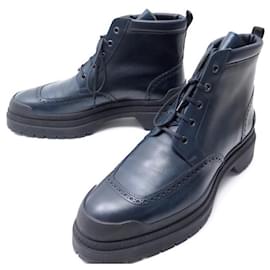 Hermès-NEW HERMES SHOES BOOTS RANGERS 43 BLUE LEATHER + BOX CHUKKA BOOTS-Navy blue