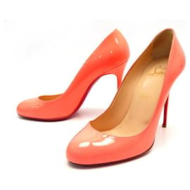 Christian Louboutin-CHRISTIAN LOUBOUTIN SIMPLE PUMP SHOES 38 PATENT LEATHER ESCAPINS SHOES-Pink