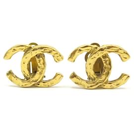 Chanel-VINTAGE EARRINGS CHANEL LOGO CC CLIPS 1975 1980 GOLD METAL EARRINGS-Golden