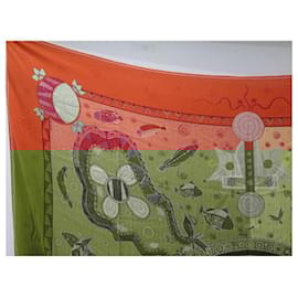 Hermès-HERMES DREAM OF AUSTRALIA SQUARE SHAWL 140CM CASHMERE & SILK SCARF SHAWL-Orange