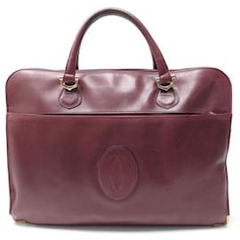 Cartier-VINTAGE SAC MUST DE CARTIER PORTE-DOCUMENTS CARTABLE A MAIN CUIR BORDEAUX-Bordeaux