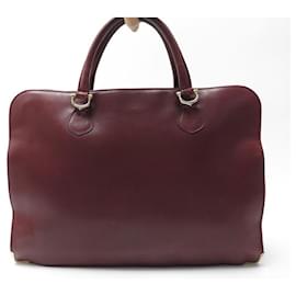 Cartier-VINTAGE MUST DE CARTIER BAG BRIEFCASE BRIEFCASE BORDEAUX LEATHER-Dark red