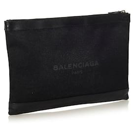 Balenciaga-balenciaga Navy Clip M Canvas Clutch Bag black-Black