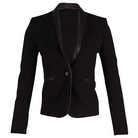Maje Contrast Trim Blazer in Black Wool  Black