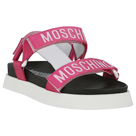 Moschino-Logo Tape Sandals-Pink