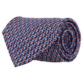 Cravate en soie à imprimé hippocampe Salvatore Ferragamo Bleu