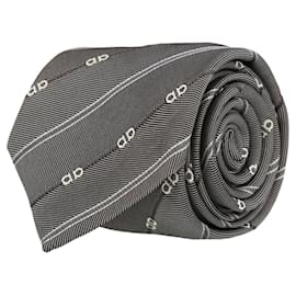 Salvatore Ferragamo-Gancini Print Silk Tie-Grey