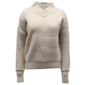 Suéter de malha canelada Helmut Lang em lã bege Bege