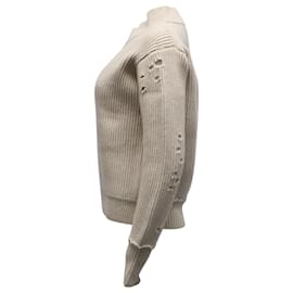 Helmut Lang-Helmut Lang Distressed Ribbed Knit Sweater in Beige Wool-Beige