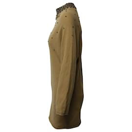 Valentino Garavani-Vestido estilo suéter con adornos de cristal en lana camel marrón de Valentino Garavani-Amarillo,Camello