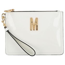 Moschino Lack-Clutch mit M-Logo-Plakette Weiß