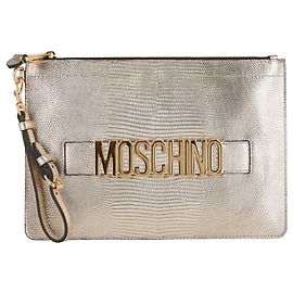 Moschino Leder-Clutch mit Metallic-Logo Golden Metallisch