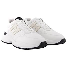 Hogan-Interaction Allacciato H Laser Sneakers in White Canvas-White