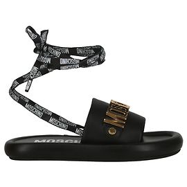 Sandali Moschino in pelle con logo in pizzo Nero