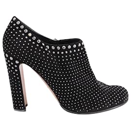 Prada-Prada Studded High Heel Ankle Boots in Black Suede -Black