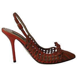 Dolce & Gabbana Décolleté Slingback Intrecciati in Pelle Arancio Arancione