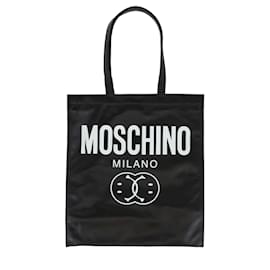 Moschino-Printed Logo Leather Tote Bag-Black