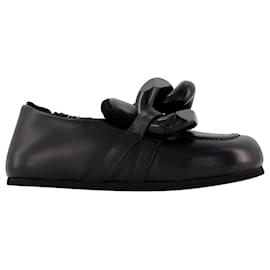JW Anderson-Chain Loafers Close Back in Black Leather-Black
