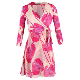 Diane Von Furstenberg-Diane Von Furstenberg Floral Wrap Dress in Pink Silk-Pink
