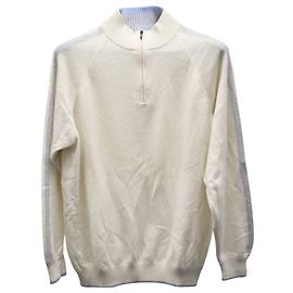 Ermenegildo Zegna Dreiviertel-Pullover mit Reißverschluss aus beiger Wolle Beige