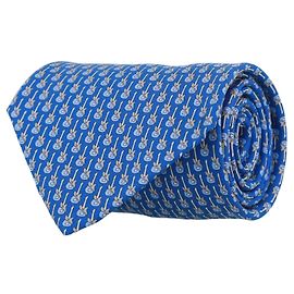 Cravate en soie à imprimé guitare Salvatore Ferragamo Bleu
