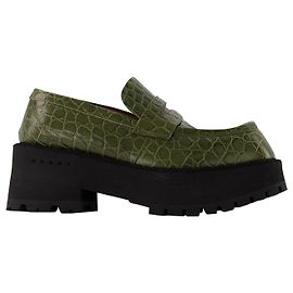 Marni Mocassino Platform Croco in Pelle Kaki Verde Cachi