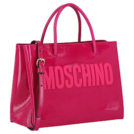 Moschino-Moschino Patent Logo Leather Tote Bag-Pink