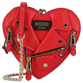 Moschino Heart Biker Leather Clutch Red