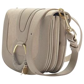 See by Chloé-Borsa a tracolla piccola Hana in pelle scamosciata e vitello Motty Grey-Grigio