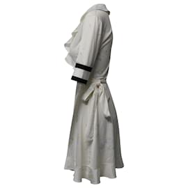 Ganni-Ganni Robe cache-cœur florale à manches rayées en polyester blanc-Blanc