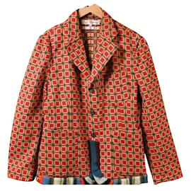 Comme Des Garcons-*CHEMISE COMME des GARCONS façon veste tailleur en laine 3 veste à boutons rouge x beige base box pattern all over pattern-Rouge,Beige