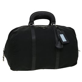 PRADA Sac Boston Nylon Cuir Noir Auth ac981 Noir