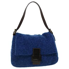 Fendi-FENDI Mamma Baguette Shoulder Bag knitted Fabrics Blue Auth yk4968-Blue