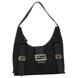 Fendi-FENDI Zucchino Canvas Shoulder Bag Black Auth rd2788-Black