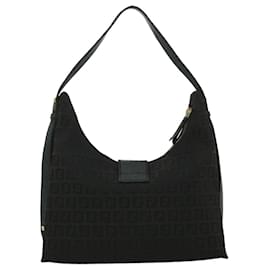 Fendi-FENDI Zucchino Canvas Shoulder Bag Black Auth rd2788-Black