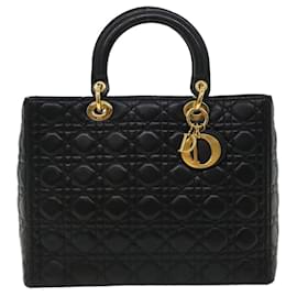 Christian Dior-Christian Dior Lady Dior Canage Hand Bag Lamb Skin Black Auth bs2100a-Black