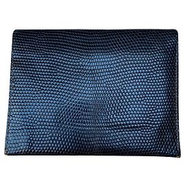 Hermès Hermes Paris Guernsey Geldbörse in Eidechse Schwarz Marineblau