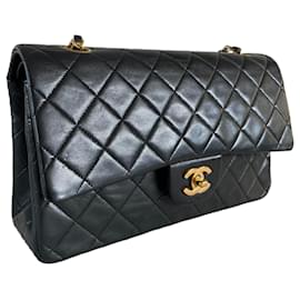 Chanel-Chanel classic lined flap medium lambskin gold hardware timeless black vintage-Black
