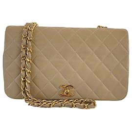 Chanel-Chanel single full flap 23 beige lambskin gold hardware crossbody-Beige