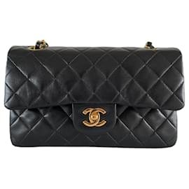 Chanel-Chanel classic double flap small lambskin gold hardware timeless black vintage-Black