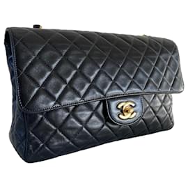 Chanel-Chanel classic single flap bag jumbo black lambskin gold hardware timeless-Black