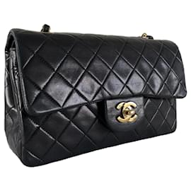 Chanel-Chanel classic double flap small lambskin gold hardware timeless black vintage-Black