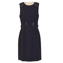 Chanel-*Chanel dress 06A tweed dress rhinestone button pleats sleeveless-Black