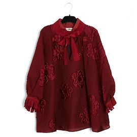 Fendi Burgundy Cloqué Wool Blouse Top Size 38 Dark red